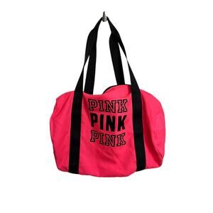 Victoria's Secret PINK Duffle Bag Womens Hot Pink Canvas Black Straps Gym